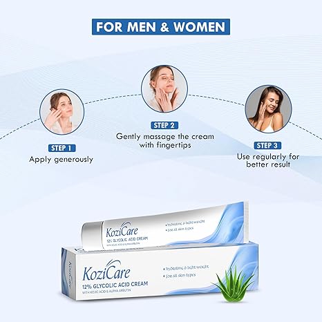 Kozicare Glycolic Acid Face Cream 12% for Anti Wrinkles & Anti Ageing